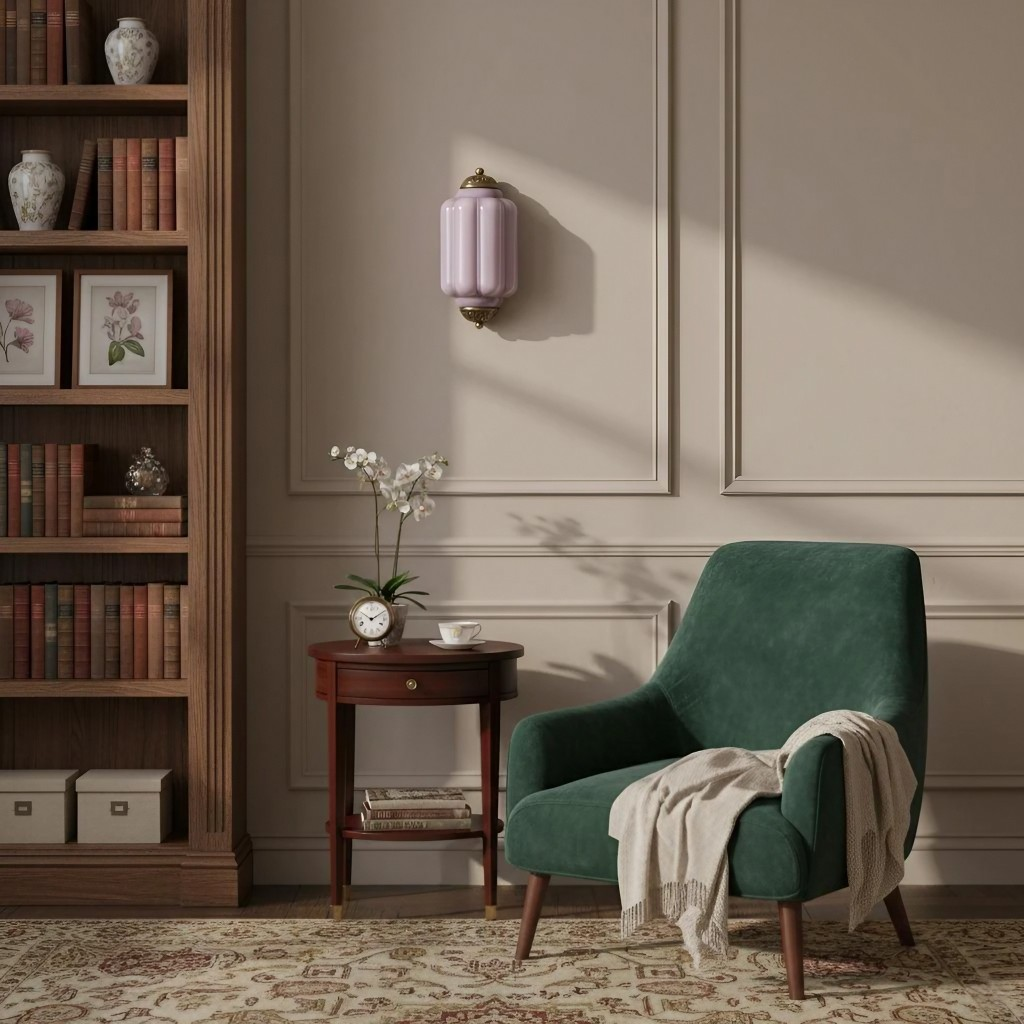 Lavender Eloise glass wall lamp in a reading nook