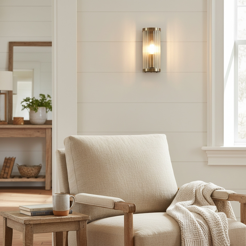 Black RibGlow wall sconce above a home office desk