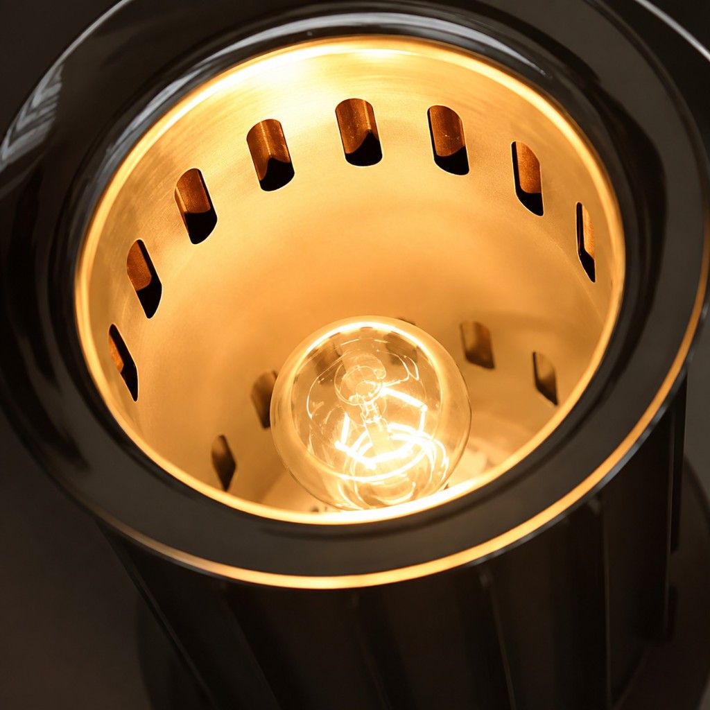 Top view of warm E27 bulb inside Taccia lamp fluted base