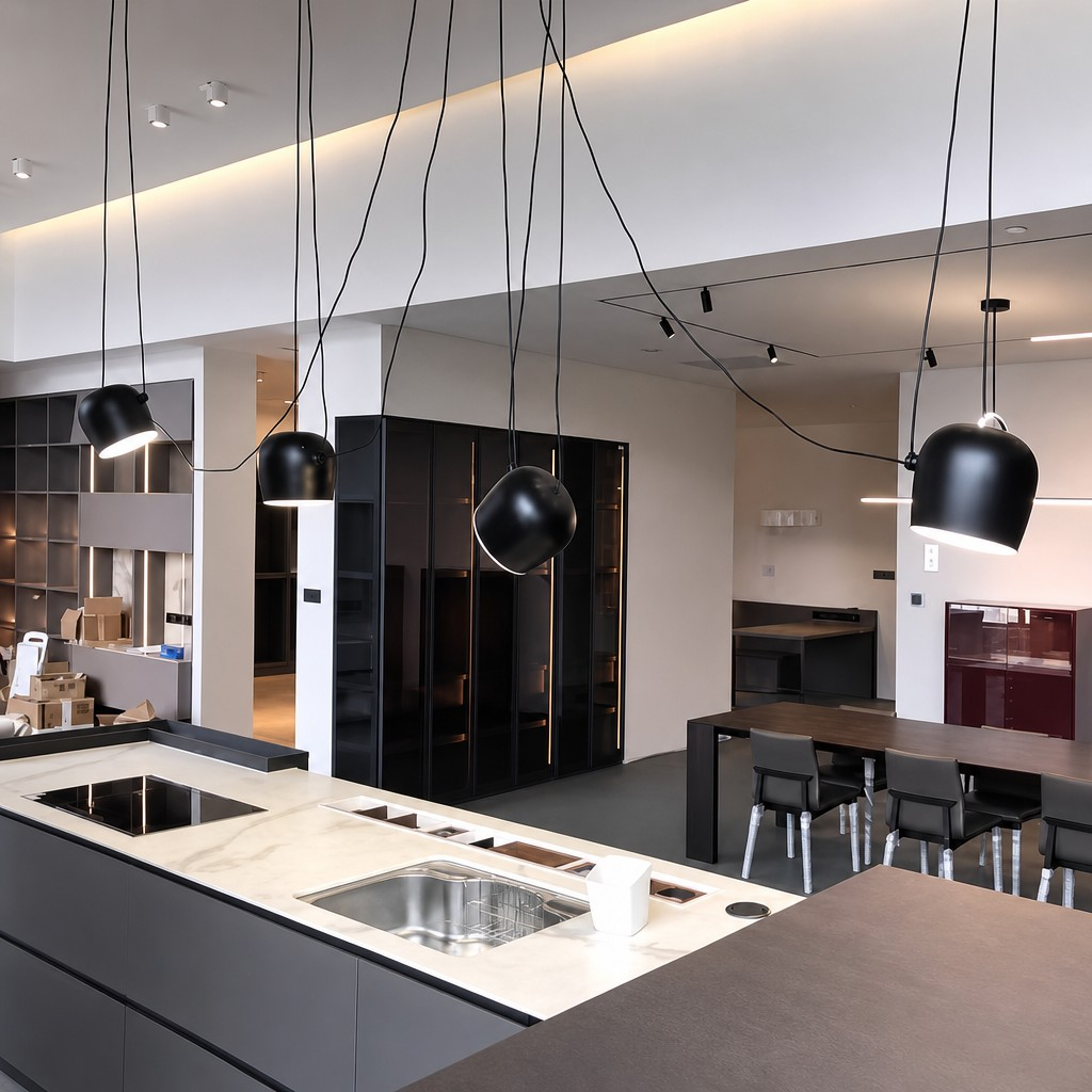 Green Axiomorna pendant above a dining table