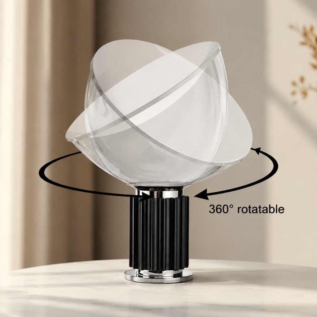 Taccia table lamp with 360-degree rotatable adjustable glass shade