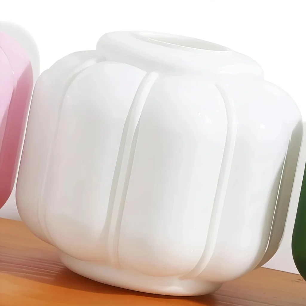 Pumpkin glass shades in white, pink and green