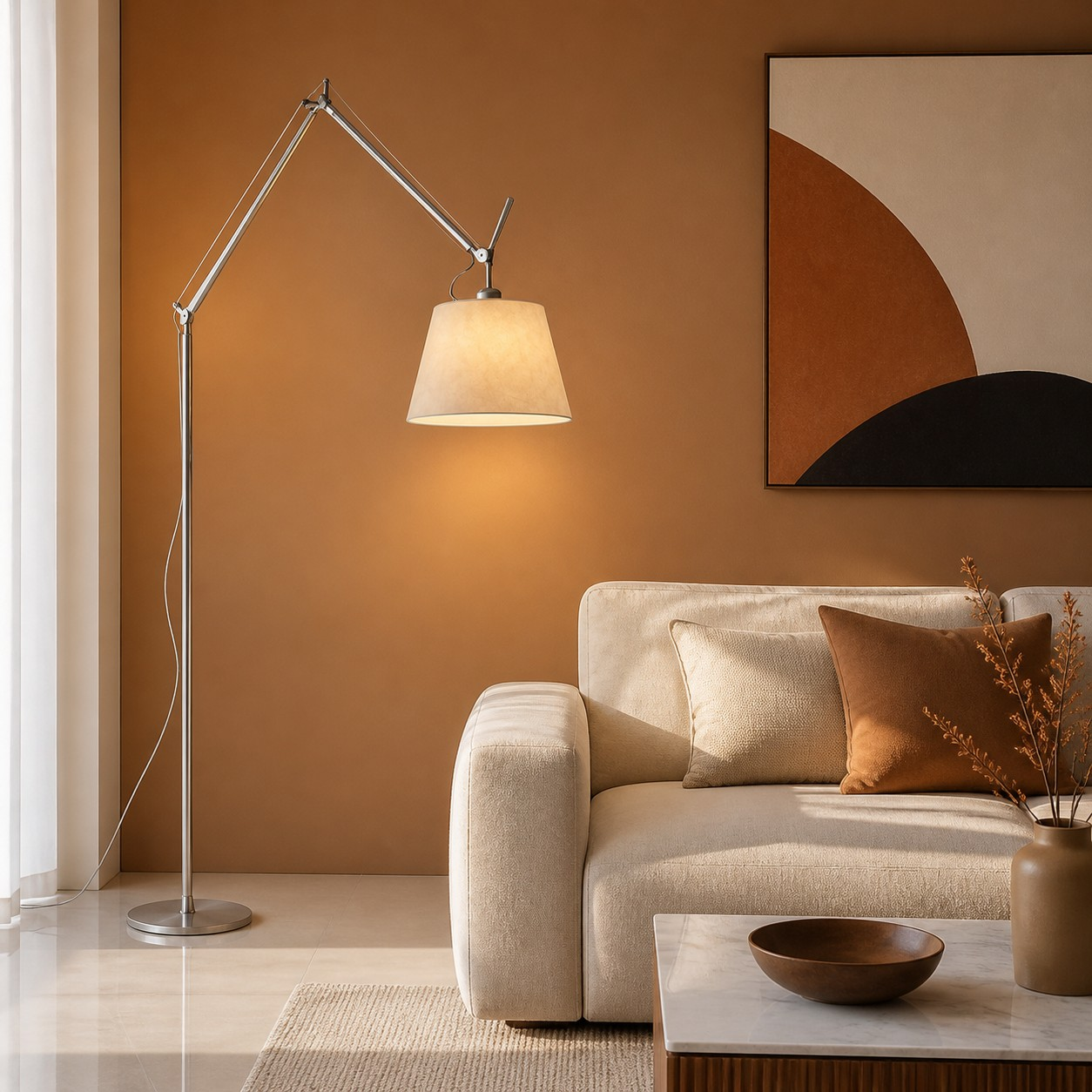 Floor lamp in a warm living room