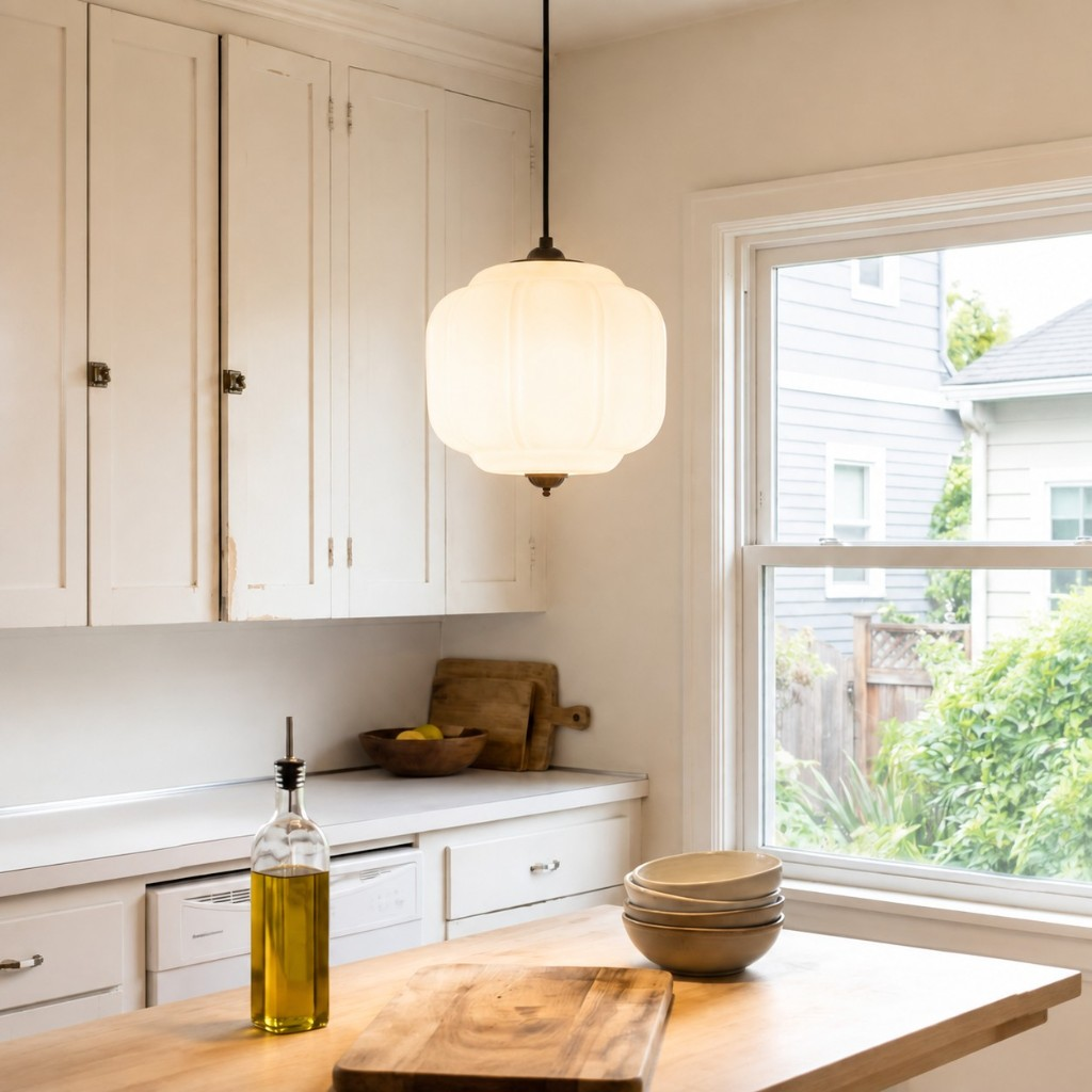 White Eloise glass pendant lamp in a kitchen