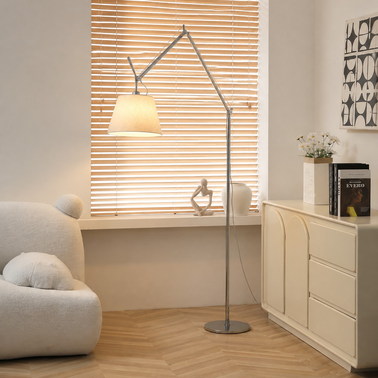 Floor lamp in a bright reading area