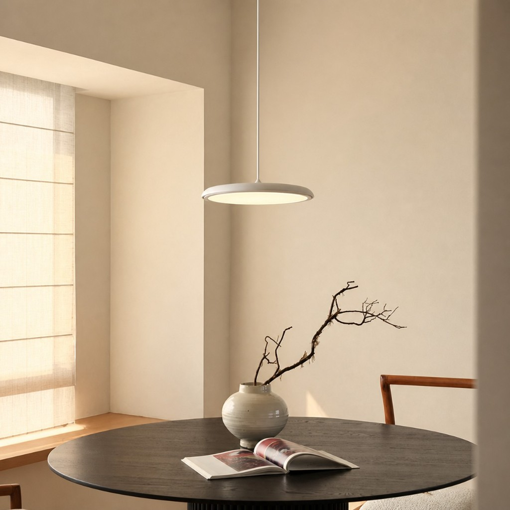 White Macaron pendant in a minimal dining room
