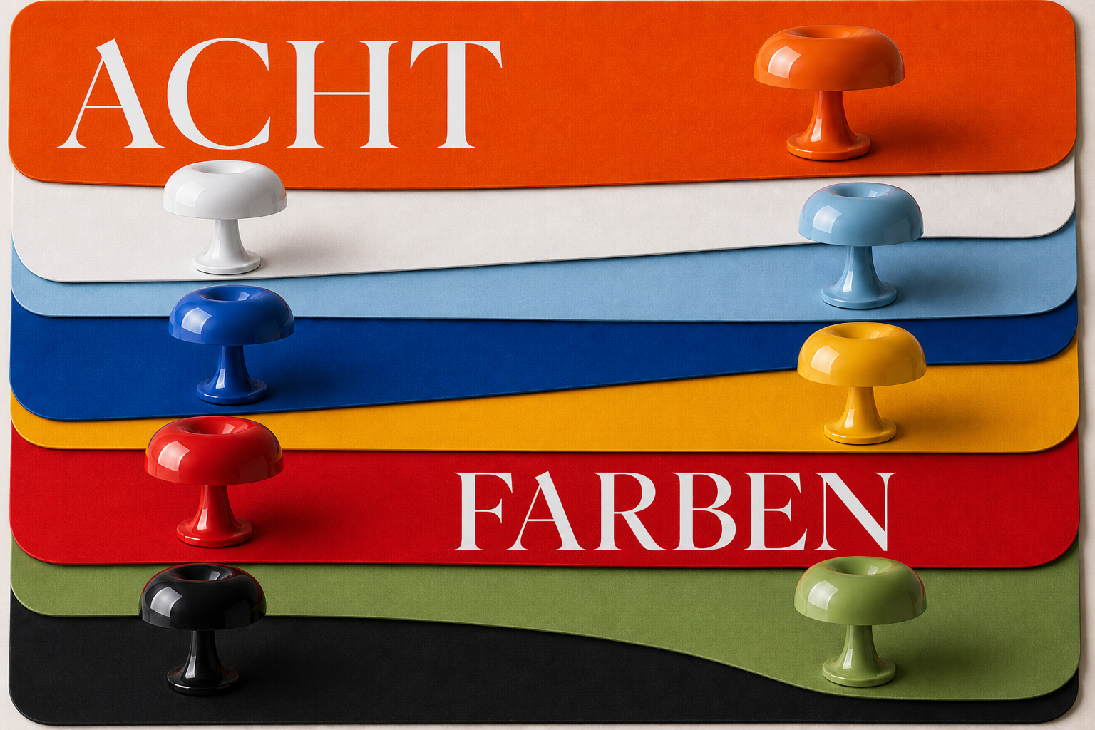 Nessino Pilz-Tischleuchte in acht gestapelten Farbchips