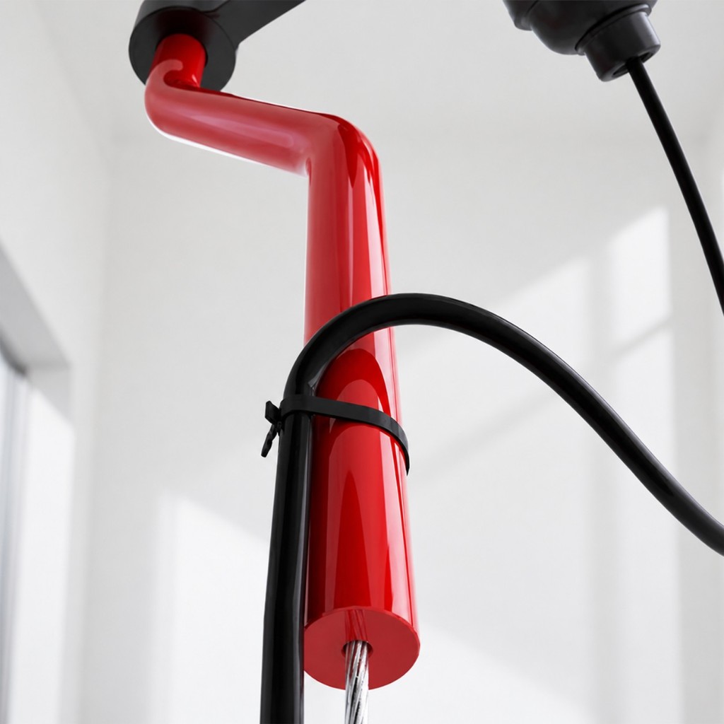 Red sliding bracket with tension cable