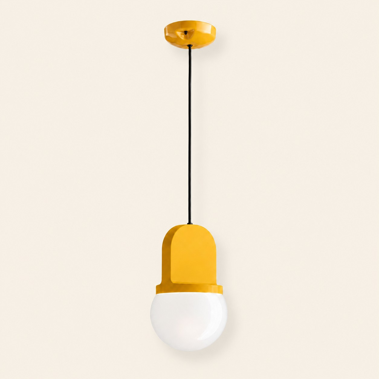 Yellow sculptural pendant lamp