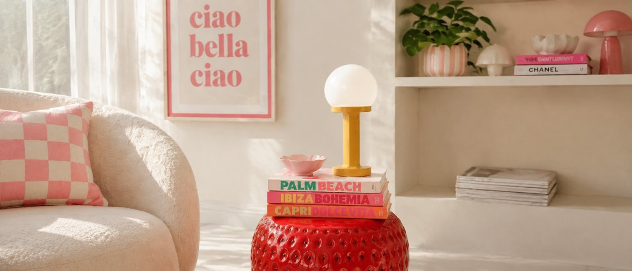 Yellow HABEA globe table lamp in a colorful living space