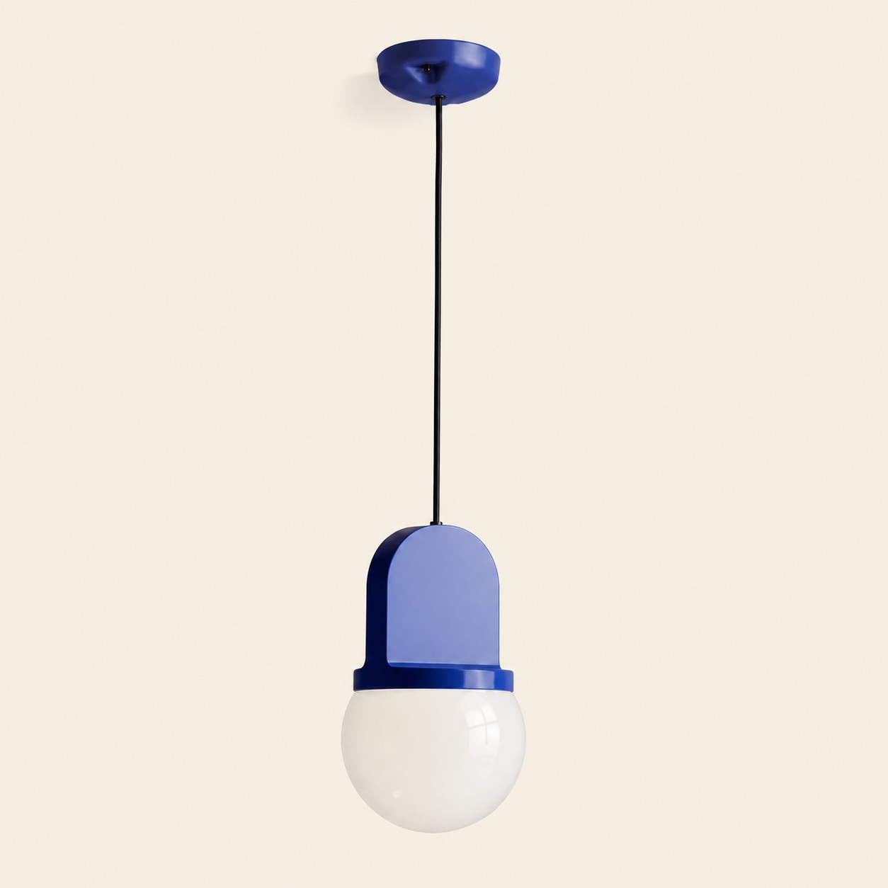 Blue sculptural pendant lamp