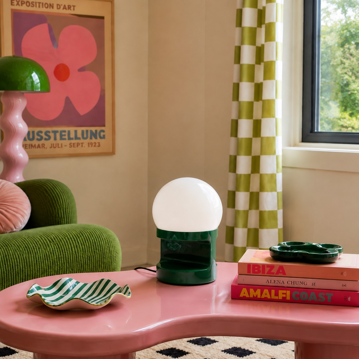 Bali Green HABEA table lamp on a pink accent table