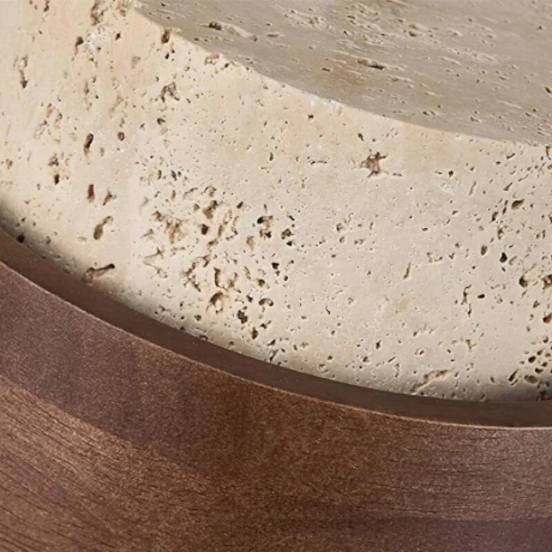 Close view of natural travertine and walnut texture