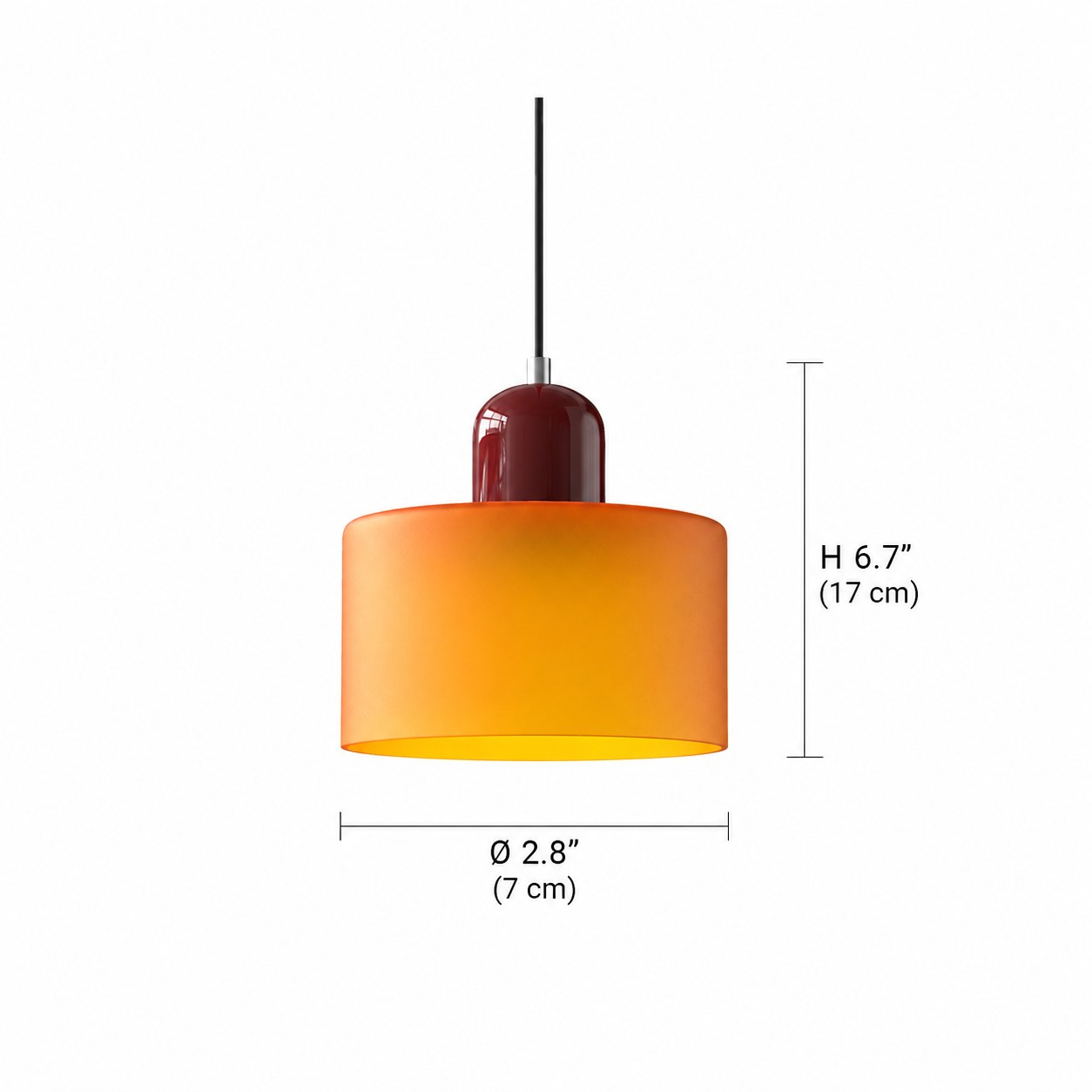 Bauhaus glass pendant dimensions, 7 cm diameter and 17 cm high