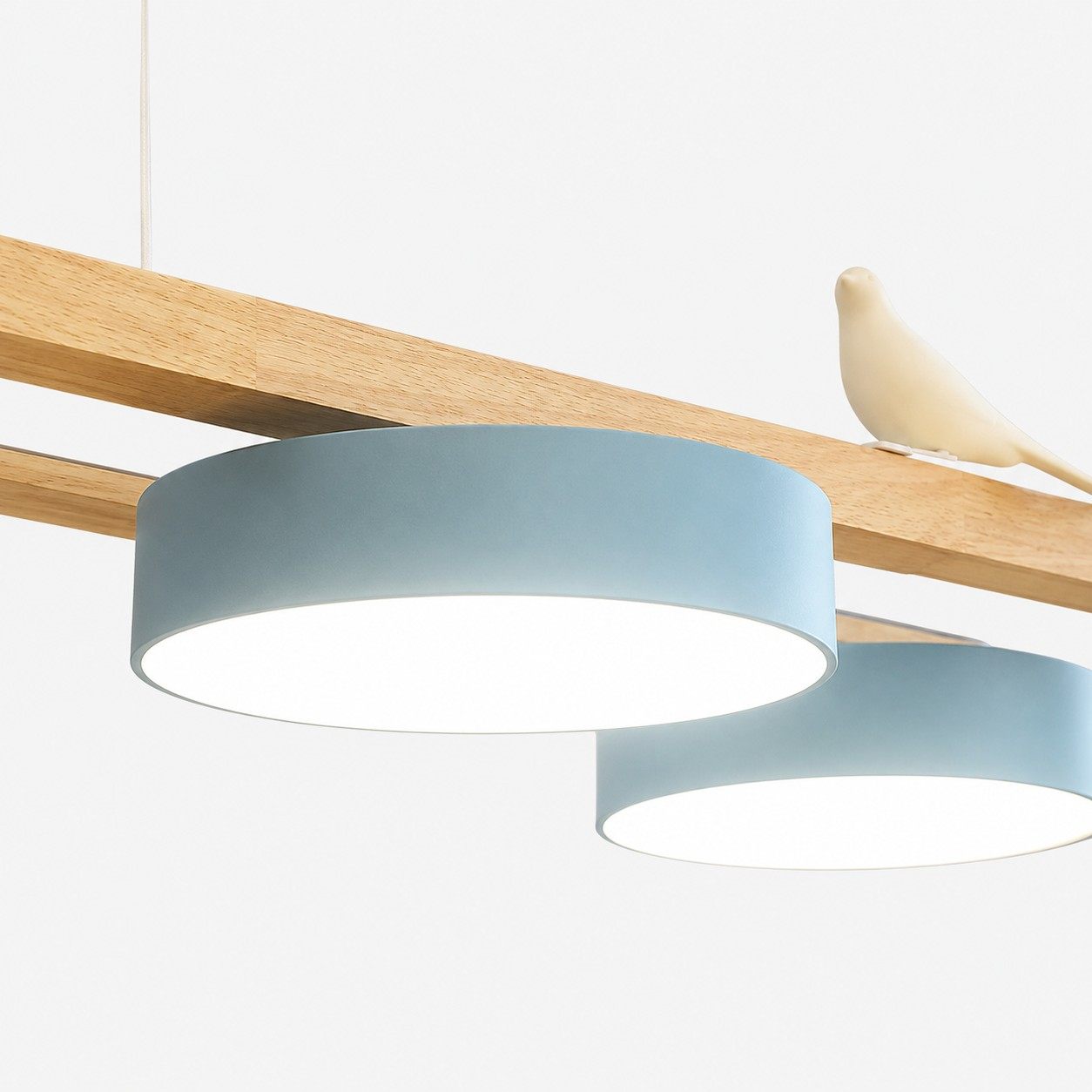 Blue LED shade, diffuser, and bird detail