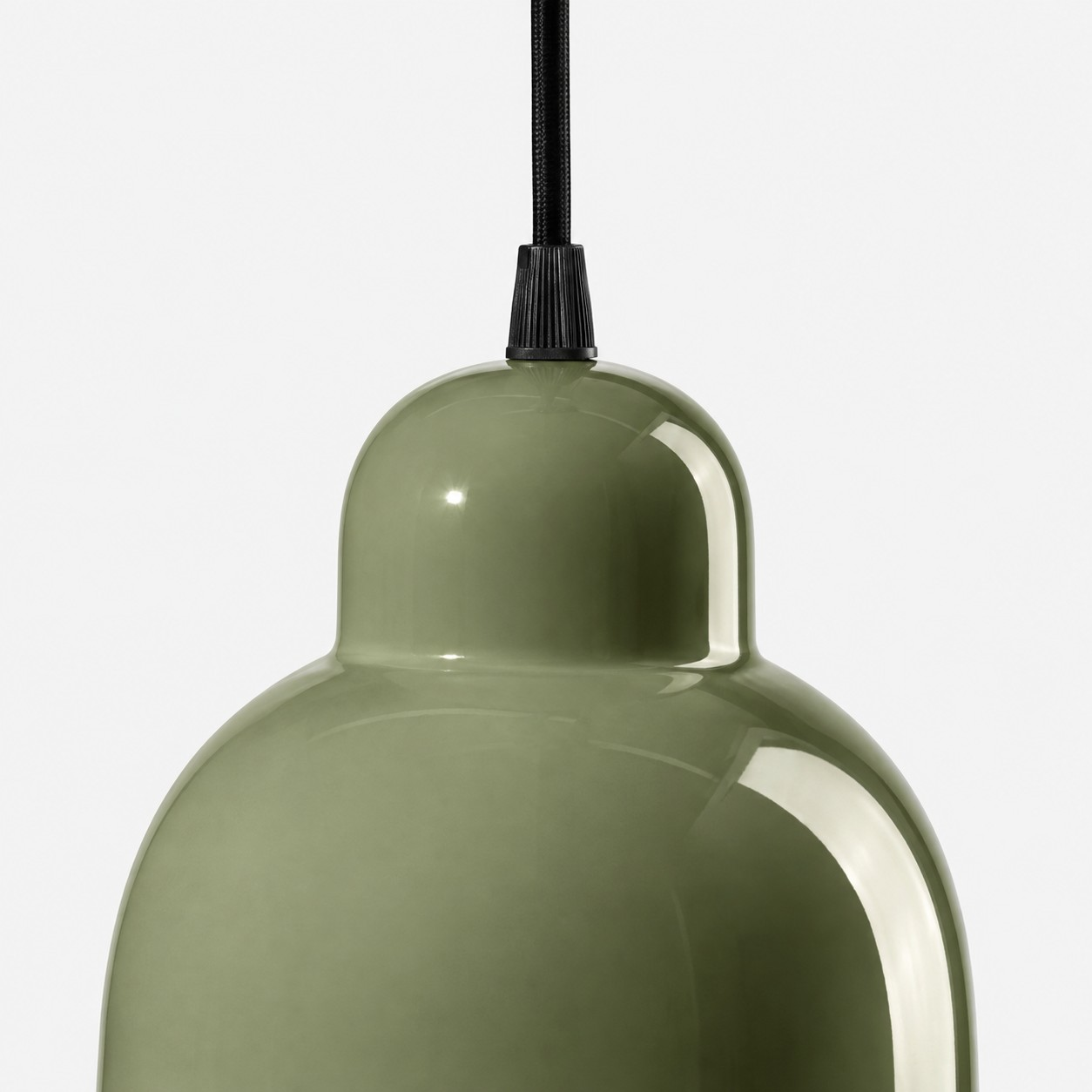 Olive green glazed ceramic pendant shade detail