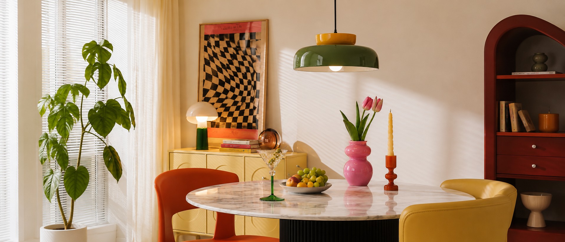 Maracana green and yellow pendant in a dining room
