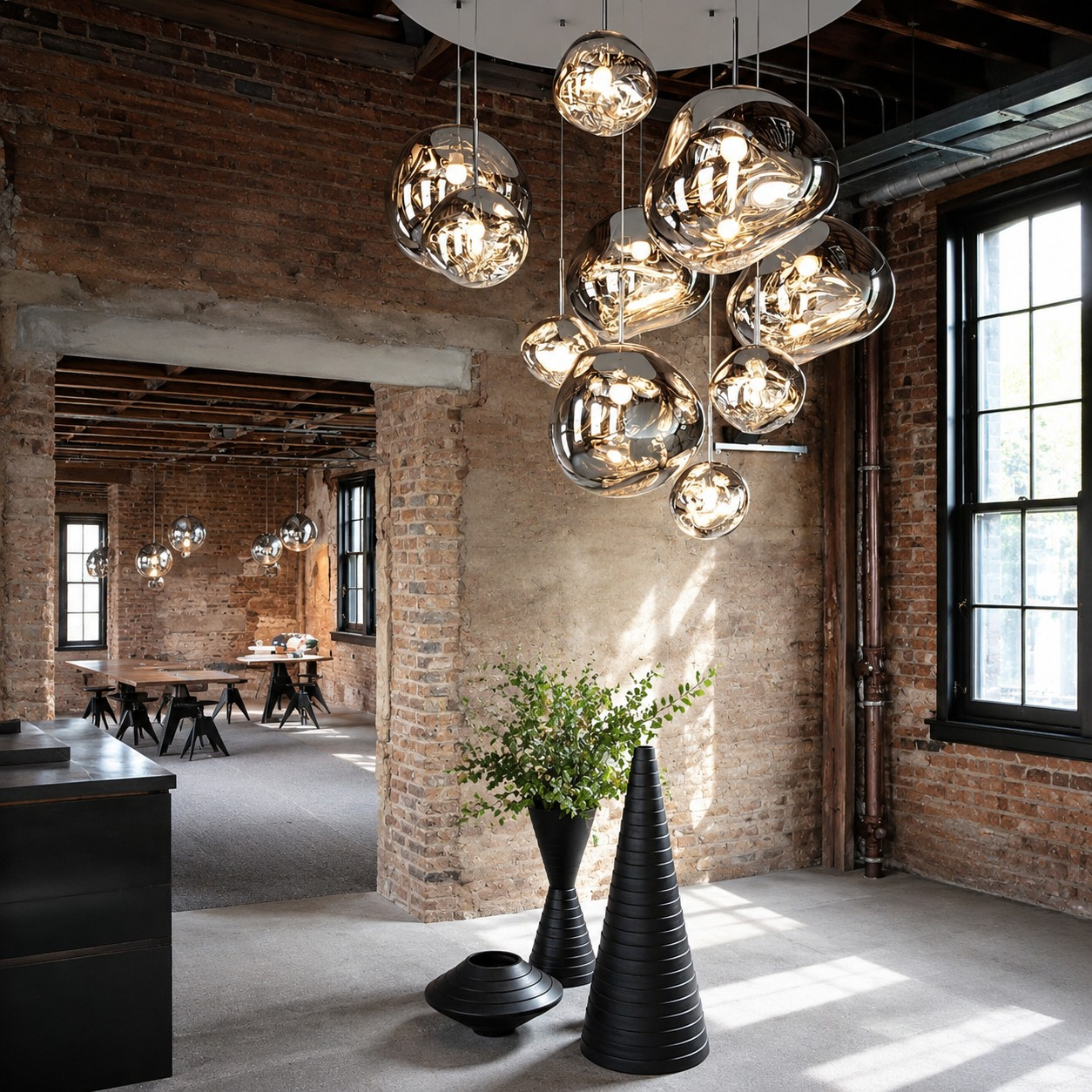 Ambientazione interna con il lampadario rotondo Modern Lava