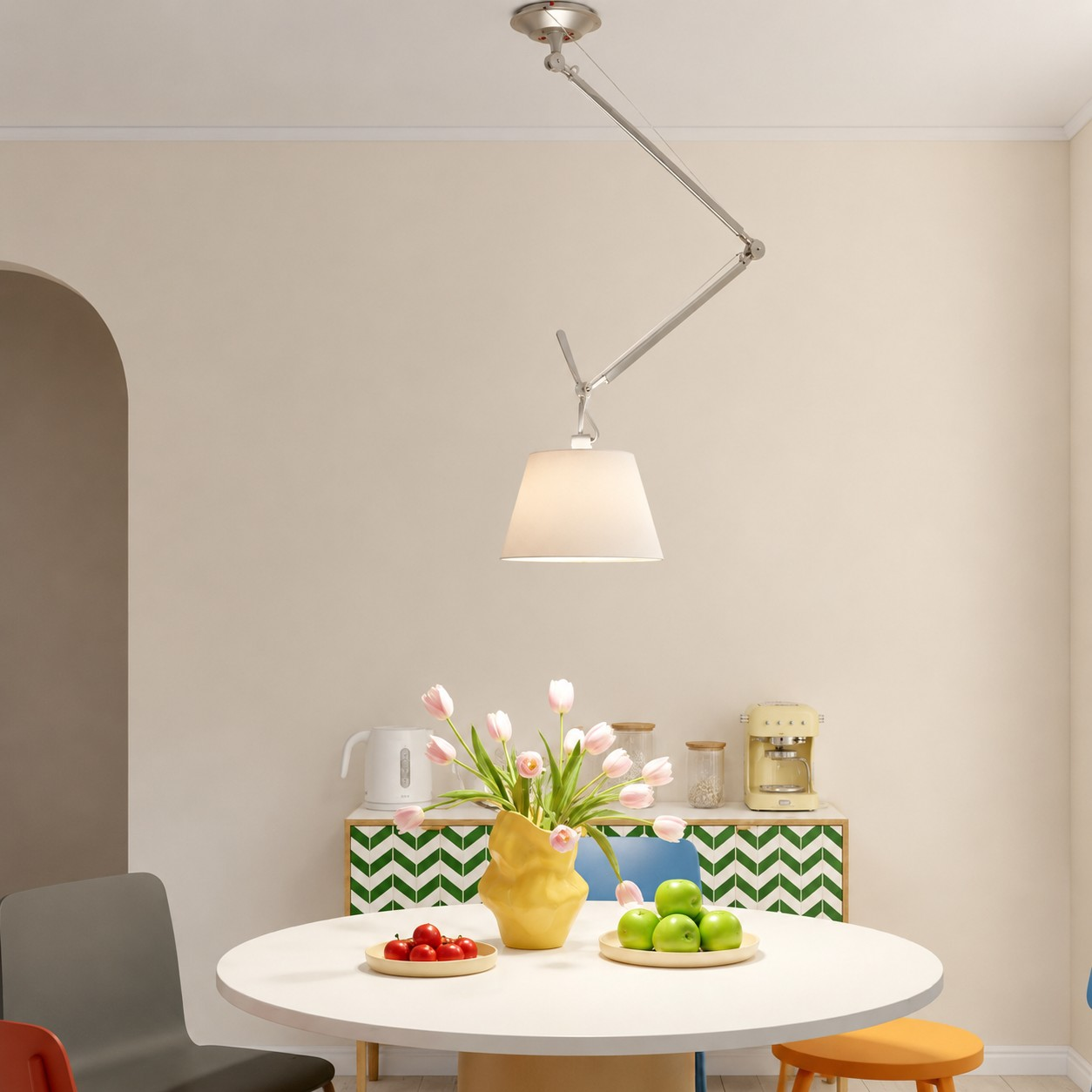 Tolomeo suspension lamp above a dining table