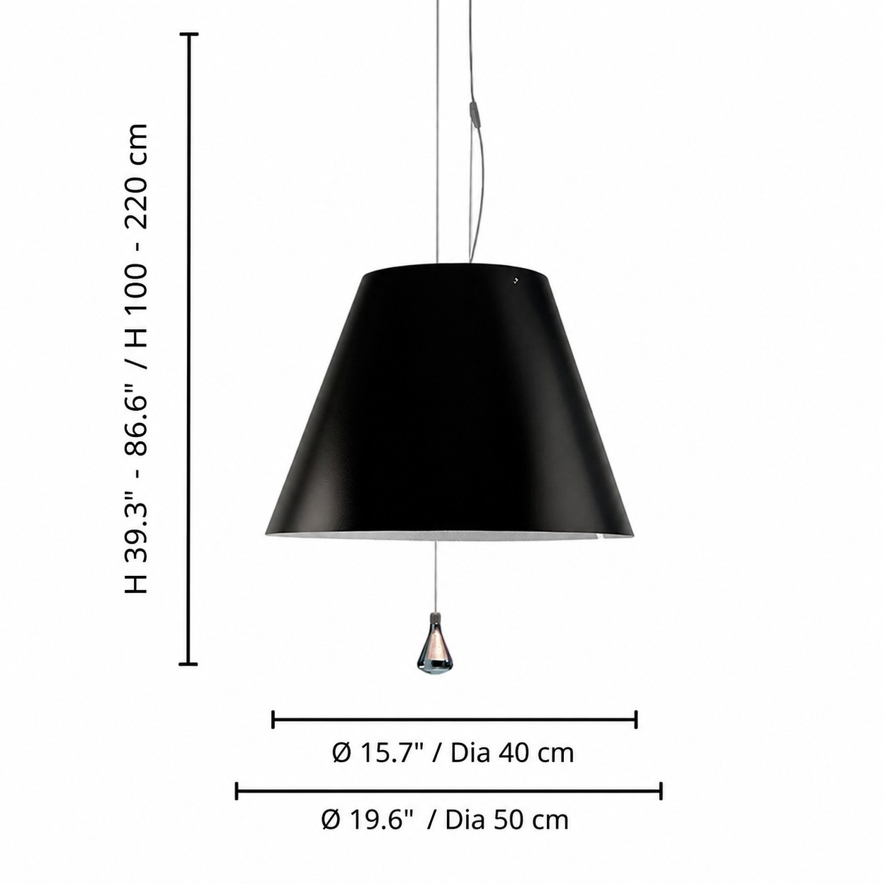 Costanza pendant lamp dimensions for 40 cm and 50 cm diameters