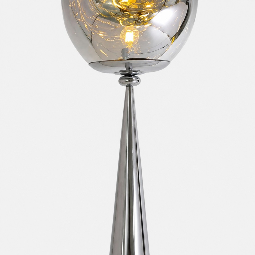Melt floor lamp globe and chrome cone detail