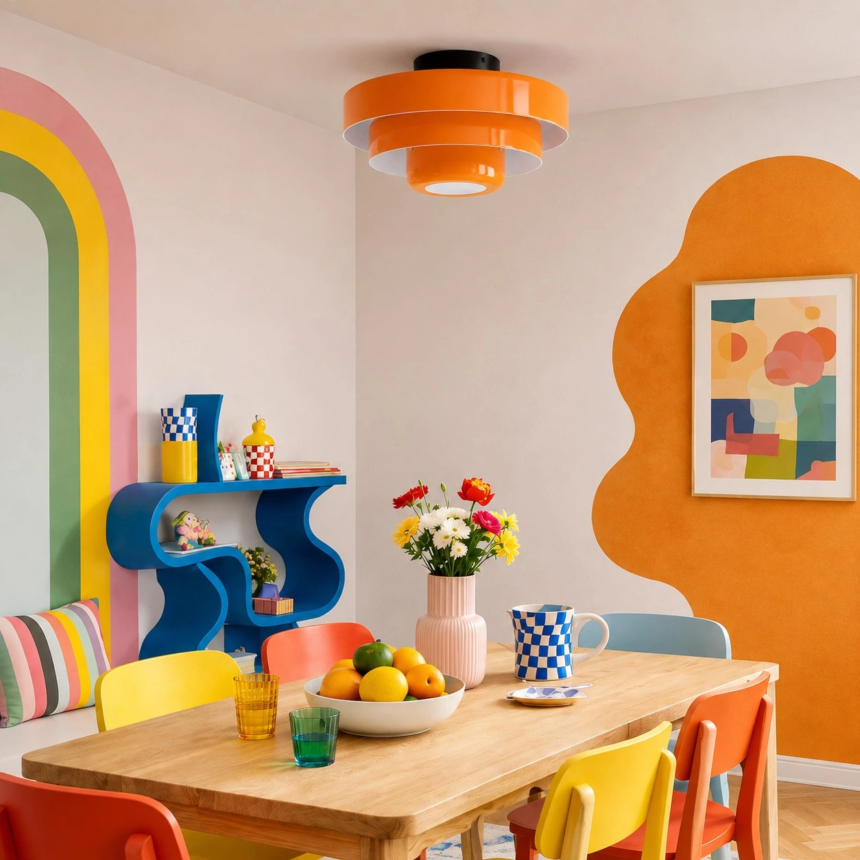 Veleora orange ceiling lamp in a living or dining space