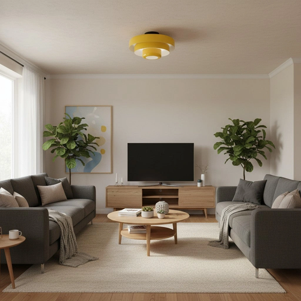 Veleora yellow ceiling lamp in a living or dining space