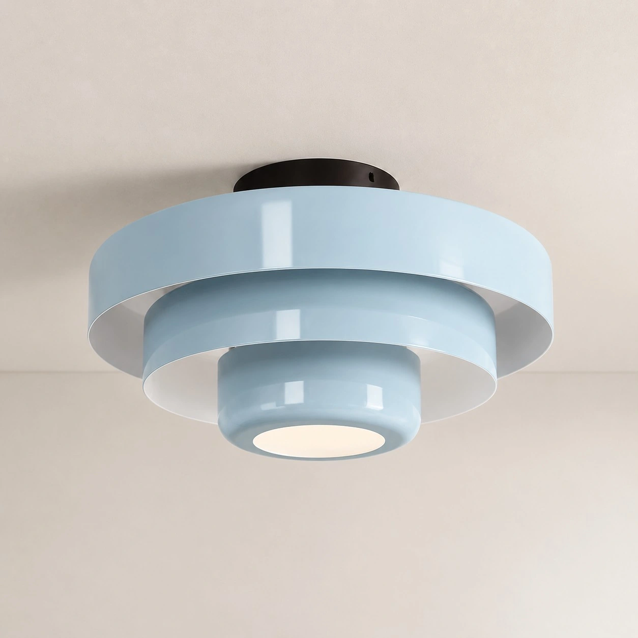 Veleora three-tier ceiling lamp in light blue