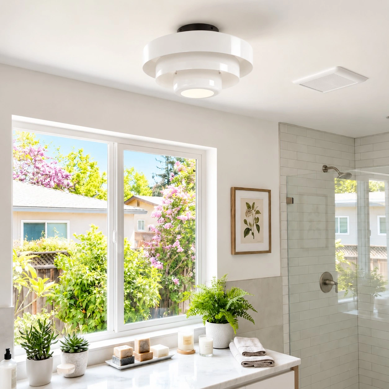 Veleora white ceiling lamp in a living or dining space