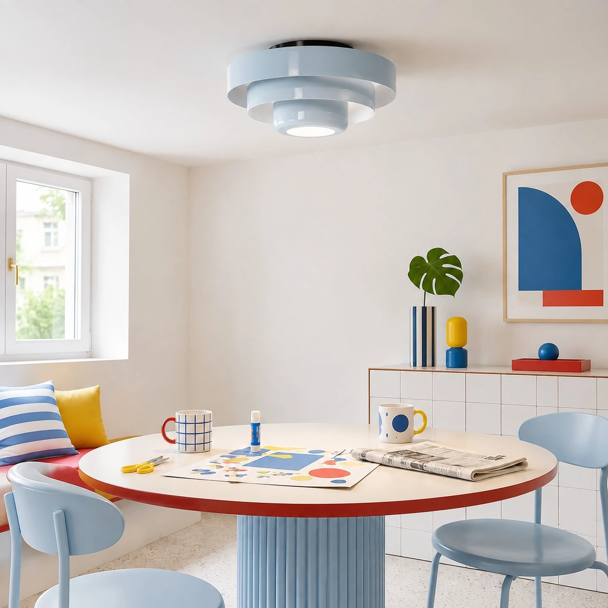 Veleora light blue ceiling lamp in a living or dining space