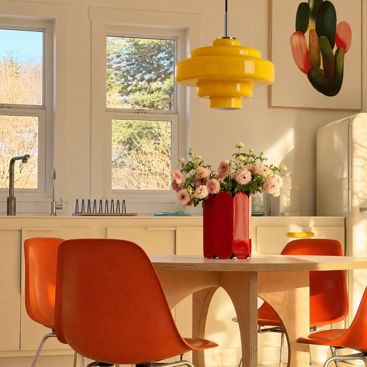 Yellow Koloro pendant in a kitchen dining scene