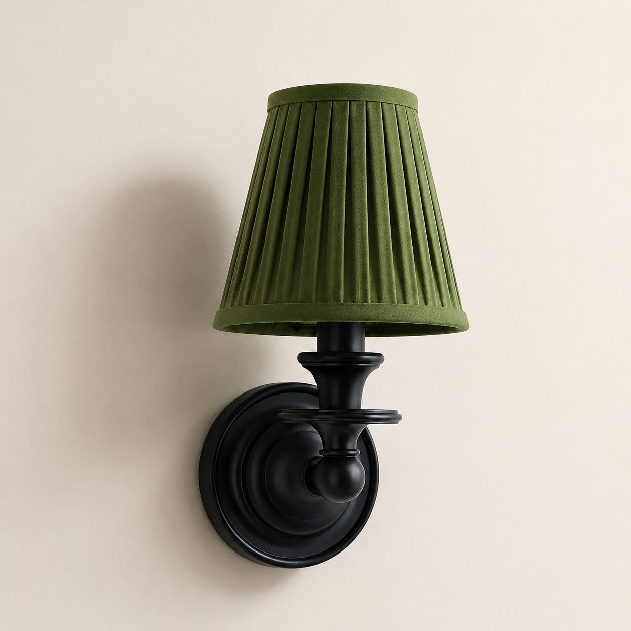 Green Pleated Kalvora fabric shade wall sconce in Black