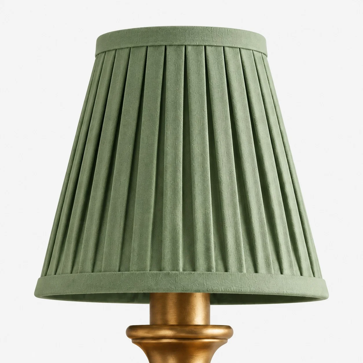 Sage green pleated linen shade and brass socket