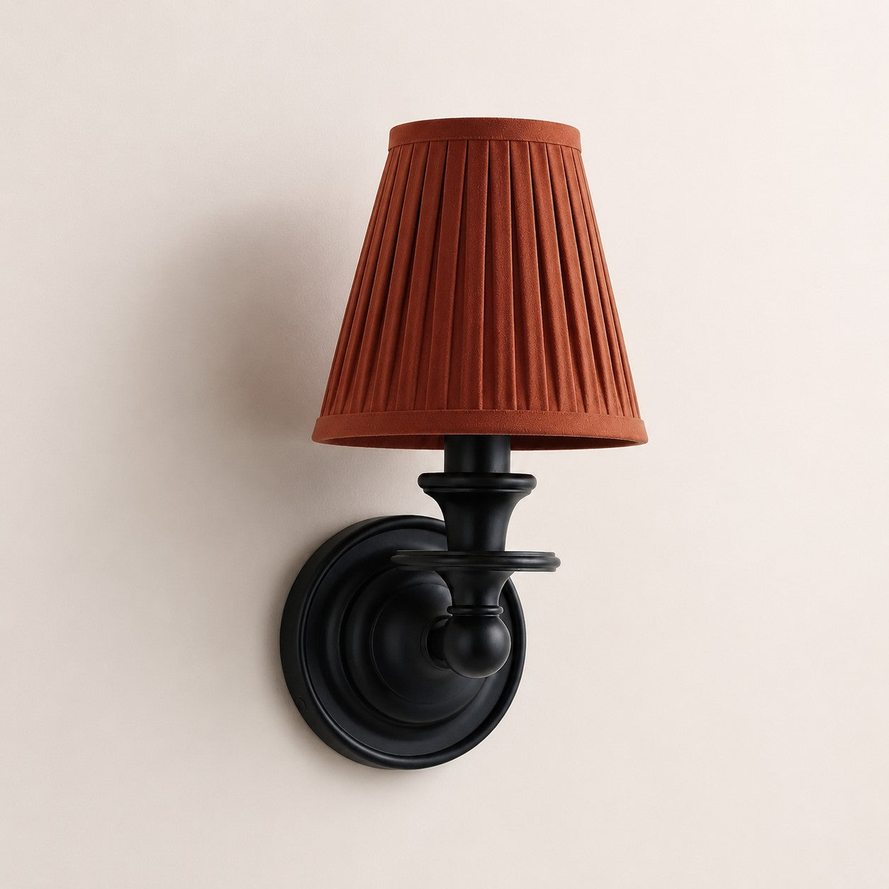 Red Pleated Kalvora fabric shade wall sconce in Black