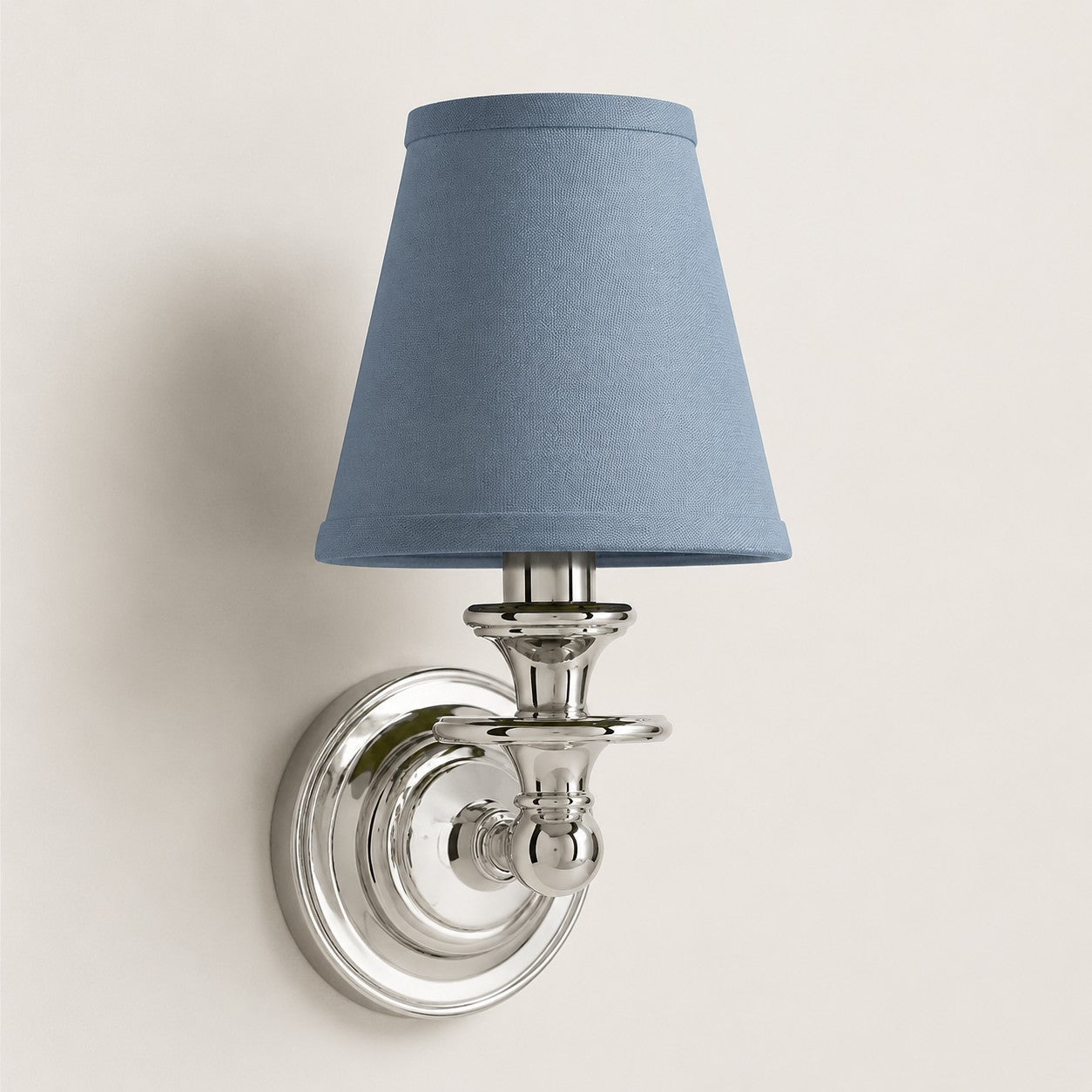 Dusty Blue Plain Kalvora fabric shade wall sconce in Chrome