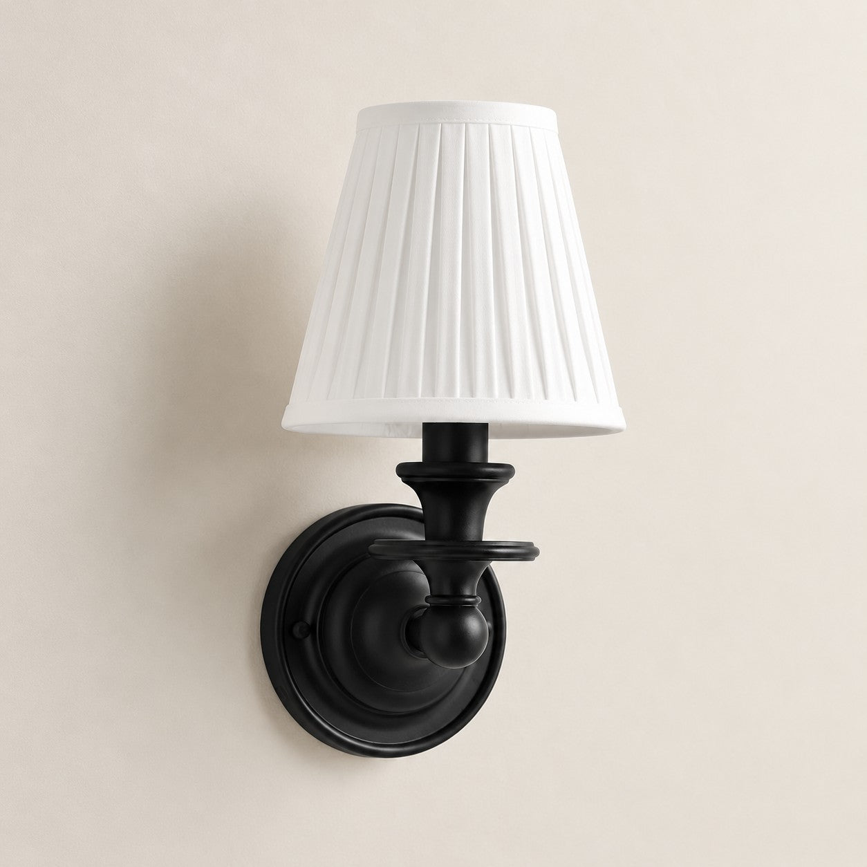 White Pleated Kalvora fabric shade wall sconce in Black