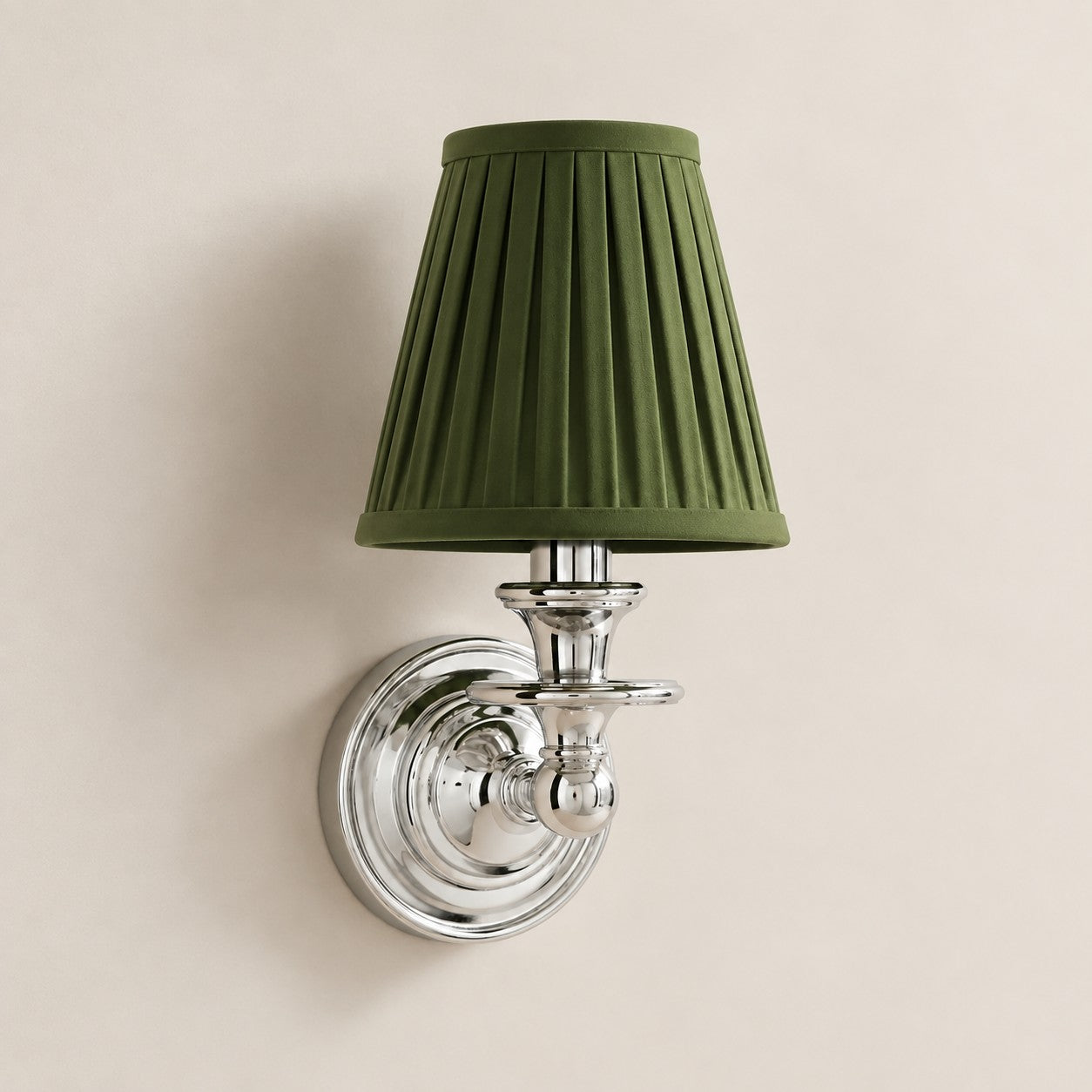 Green Pleated Kalvora fabric shade wall sconce in Chrome
