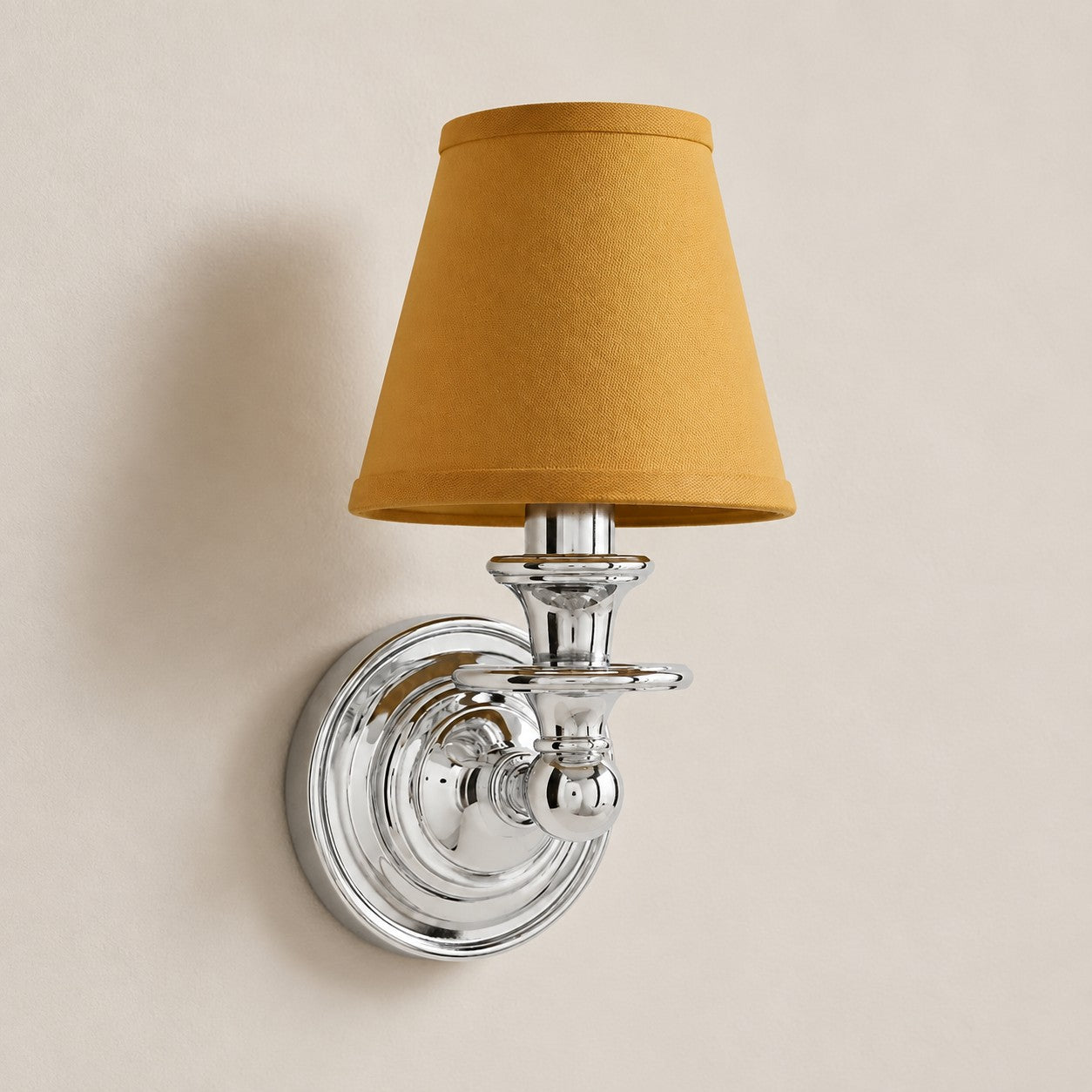 Mustard Yellow Plain Kalvora fabric shade wall sconce in Chrome