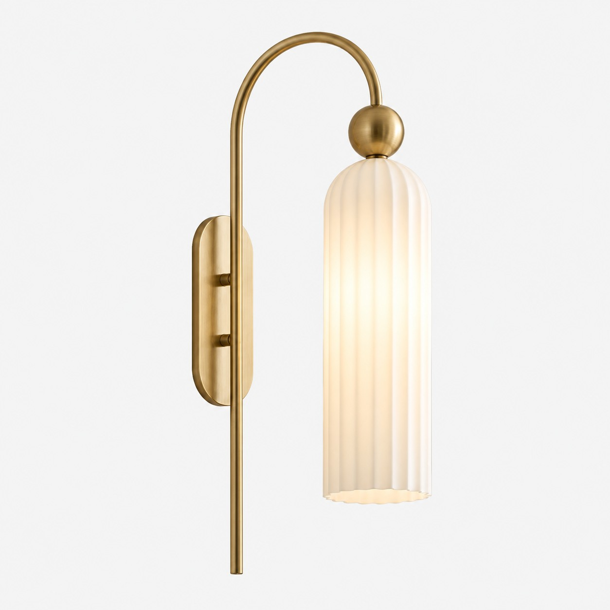 Gold arched cylinder wall sconce with milk glass