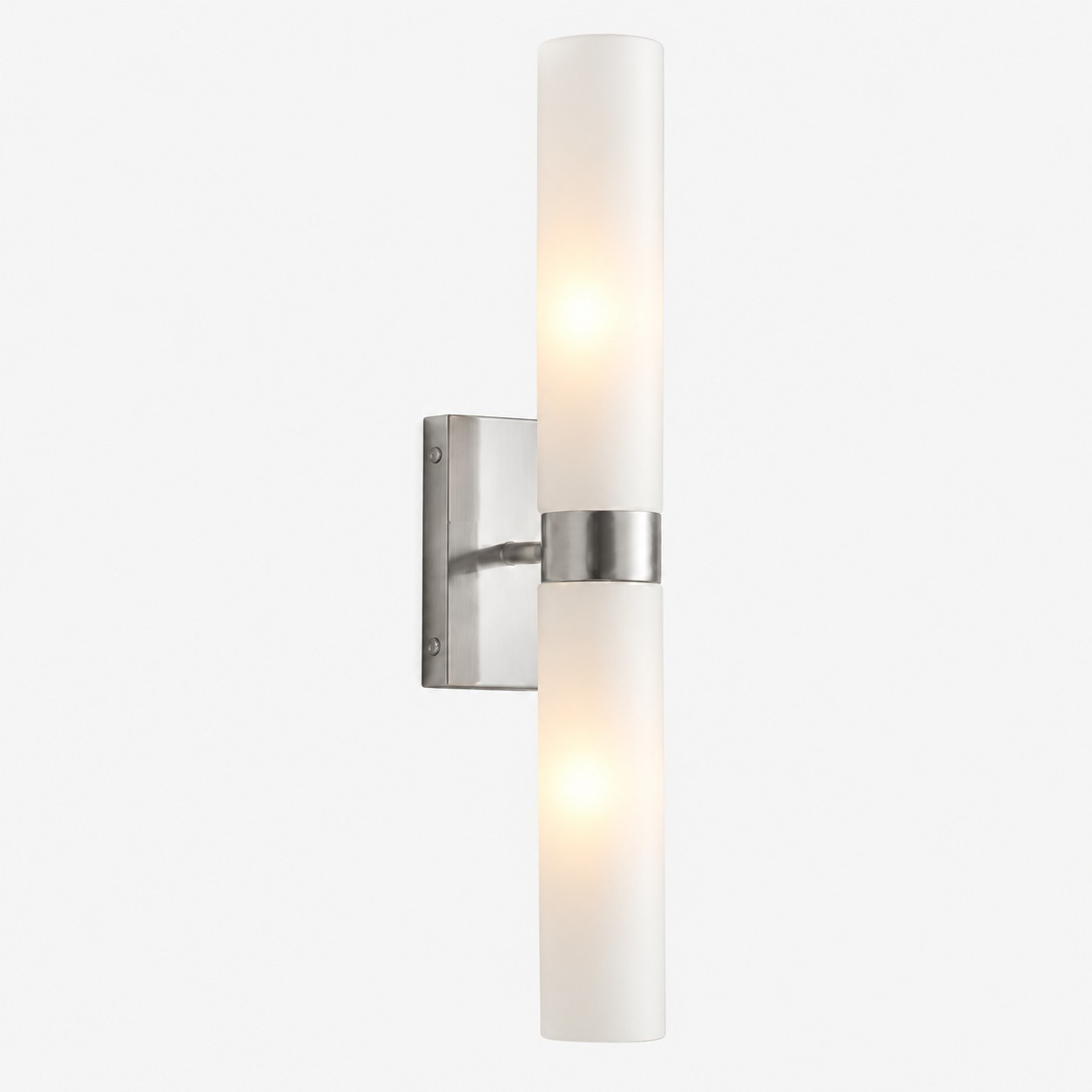 Polished nickel frosted glass dual-tube wall sconce