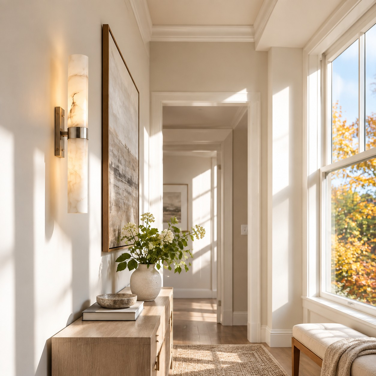 Dani wall sconce in a hallway with a console