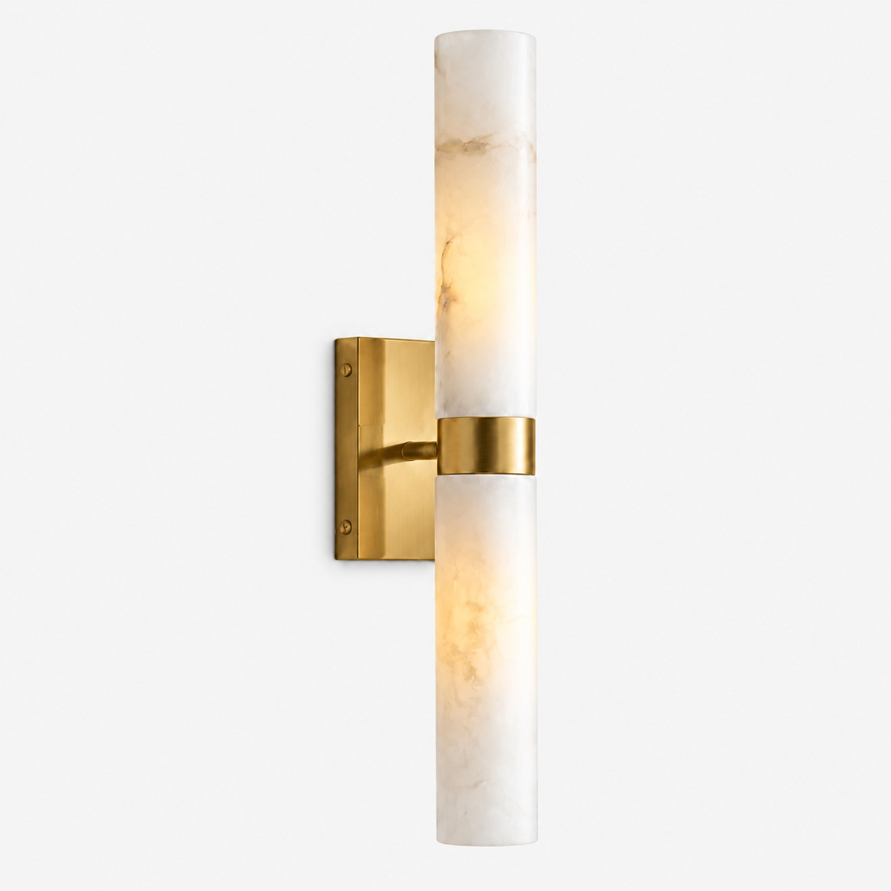 Tumbled brass alabaster dual-tube wall sconce
