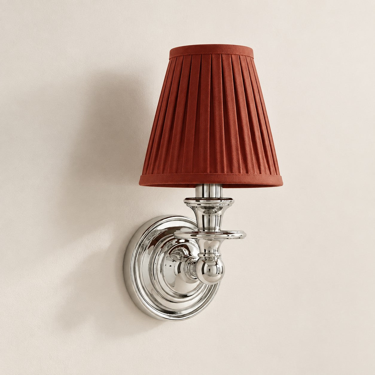 Red Pleated Kalvora fabric shade wall sconce in Chrome