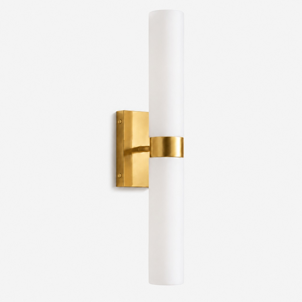 Tumbled brass frosted glass dual-tube wall sconce