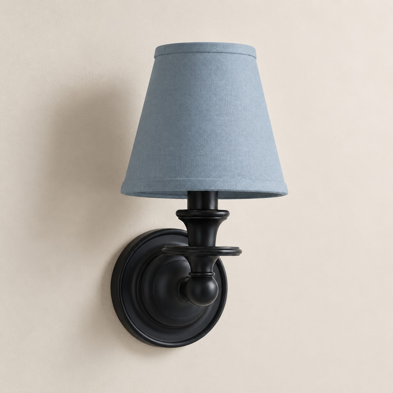 Dusty Blue Plain Kalvora fabric shade wall sconce in Black