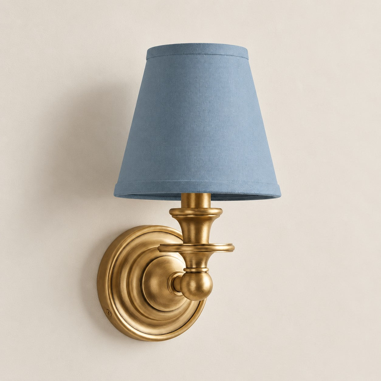 Dusty Blue Plain Kalvora fabric shade wall sconce in Brass