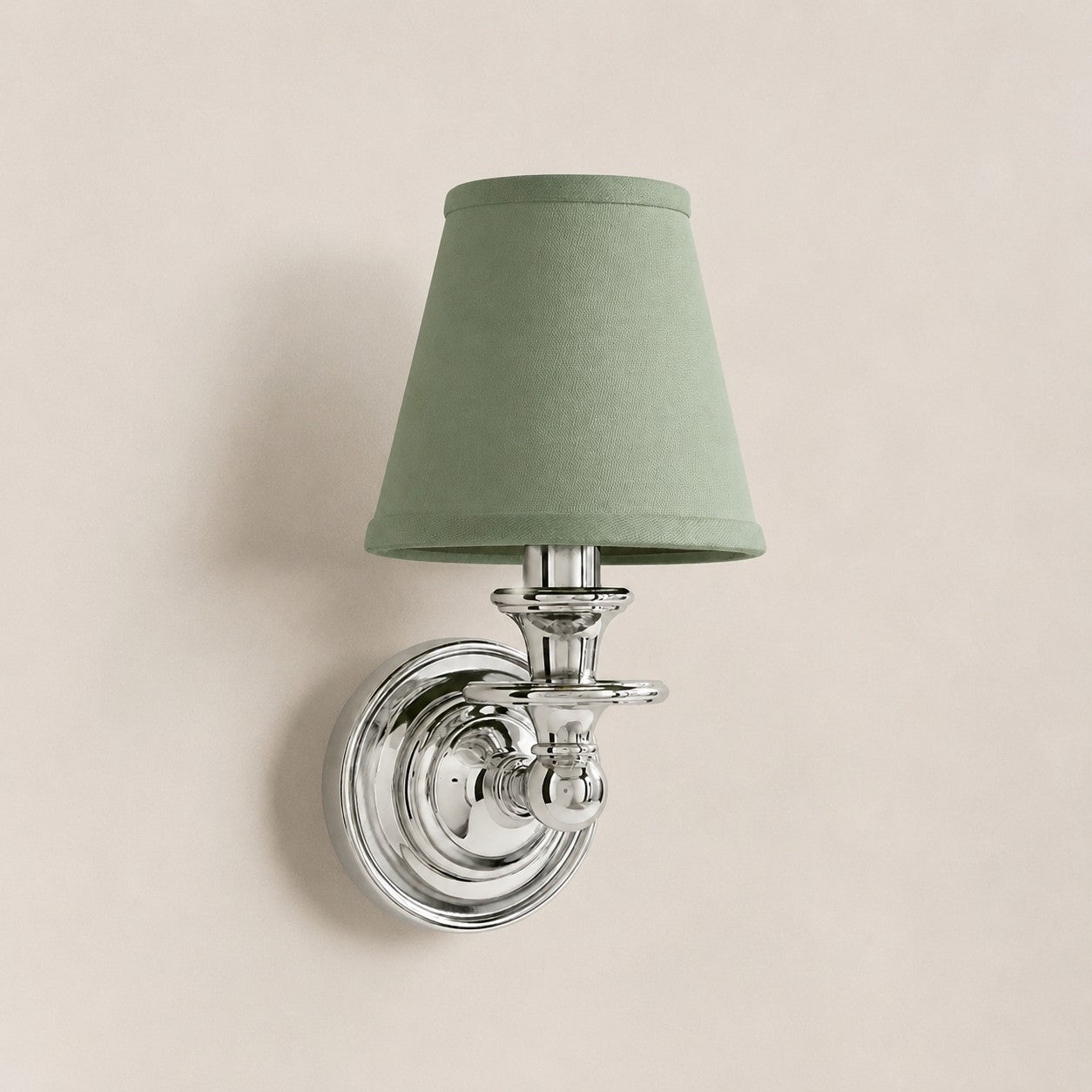 Sage Green Plain Kalvora fabric shade wall sconce in Chrome
