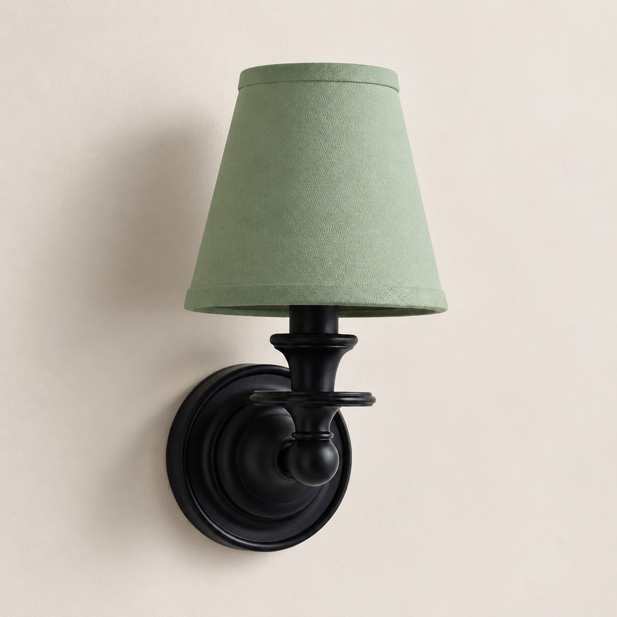 Sage Green Plain Kalvora fabric shade wall sconce in Black