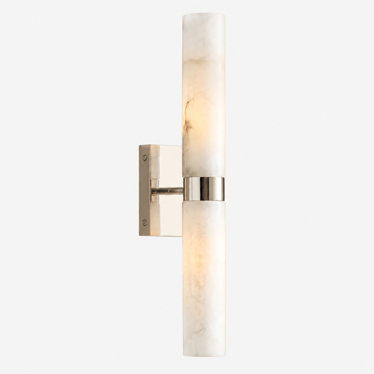 Polished nickel alabaster dual-tube wall sconce