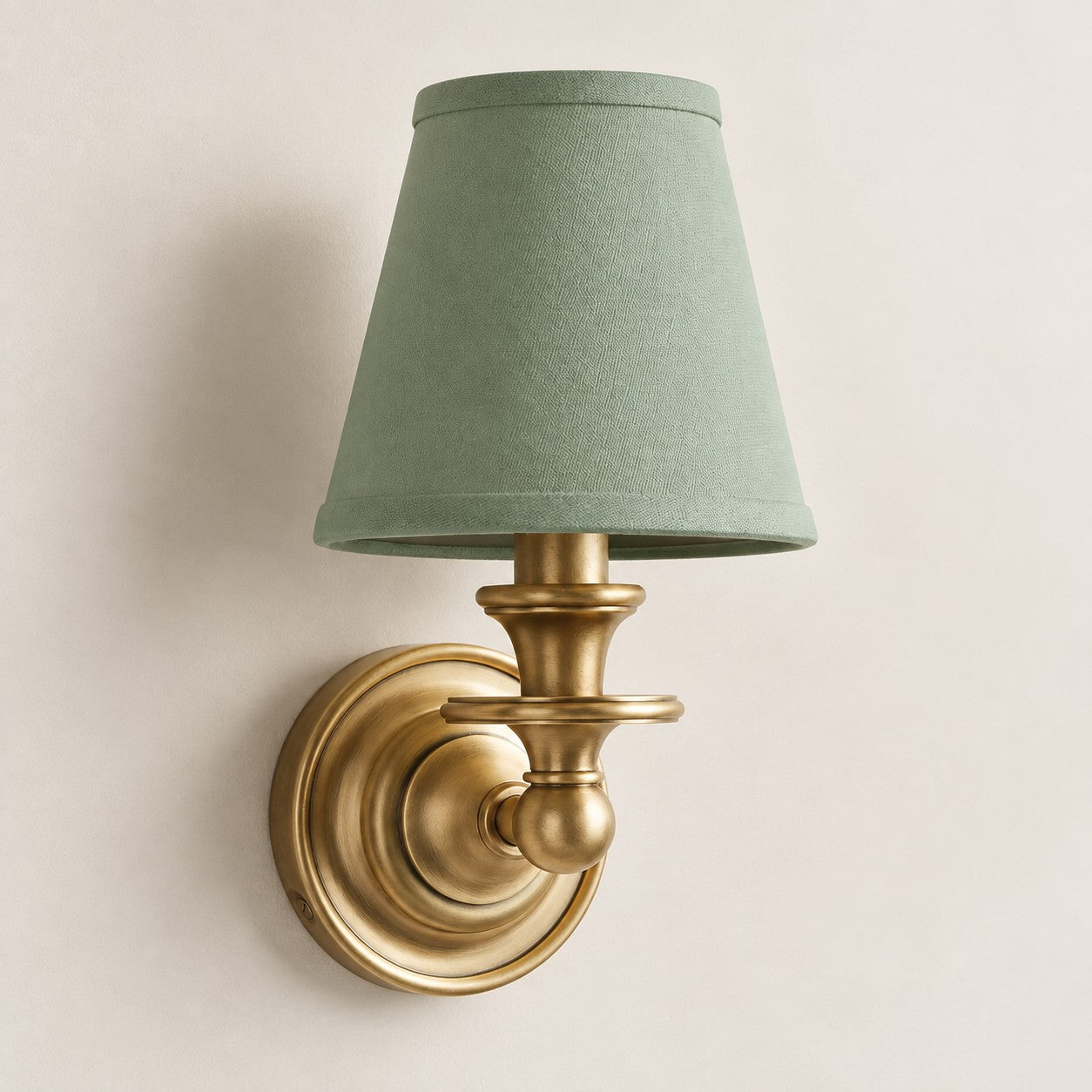 Sage Green Plain Kalvora fabric shade wall sconce in Brass